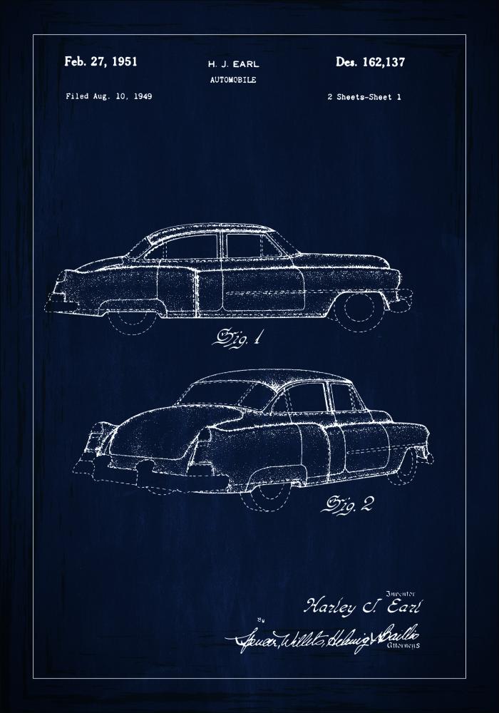 Patenta rasējums - Cadillac x - Zils Plakāts