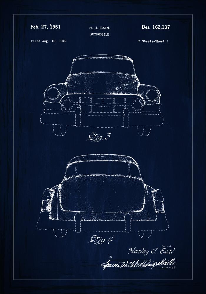 Patenta rasējums - Cadillac II - Zils Plakāts