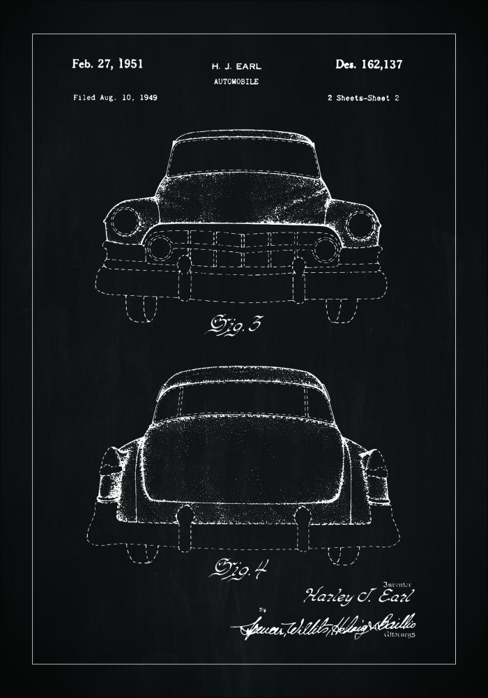 Patenta rasējums - Cadillac II - Melns Plakāts