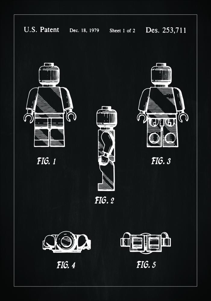 Patenta rasējums - Lego x - Melns Plakāts