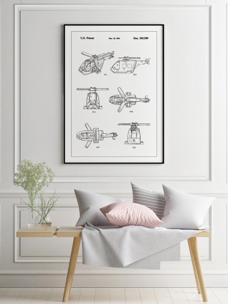 Patent Print - Lego Helicopter - White Plakāts