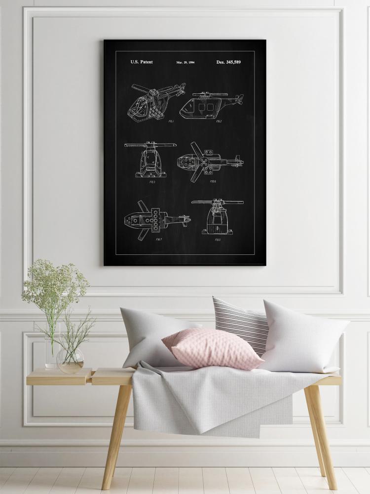 Patent Print - Lego Helicopter - Black Plakāts