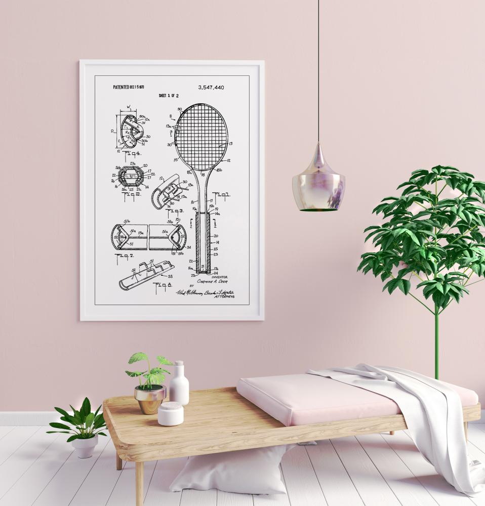 Patent Print - Tennis Racket - White Plakāts