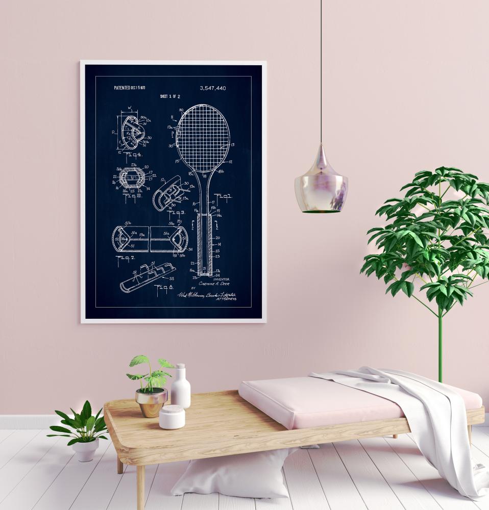 Patent Print - Tennis Racket - Blue Plakāts