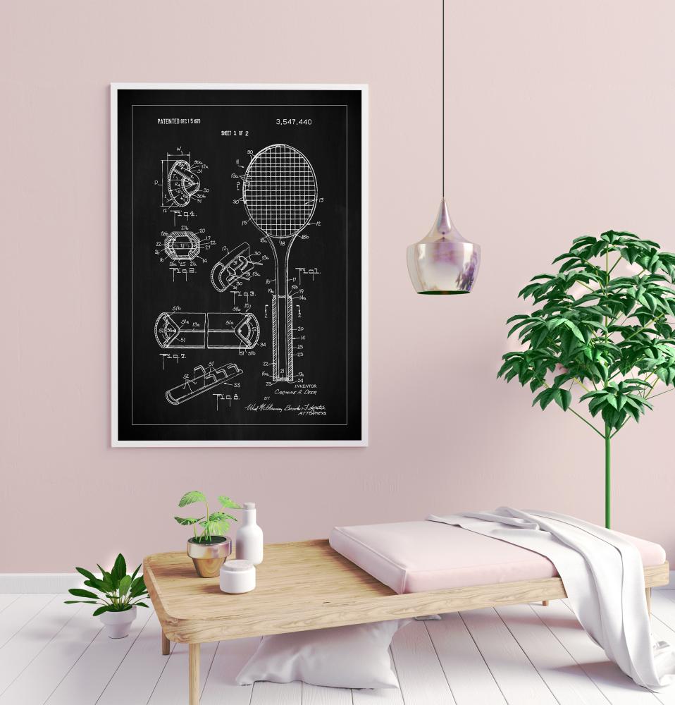 Patent Print - Tennis Racket - Black Plakāts