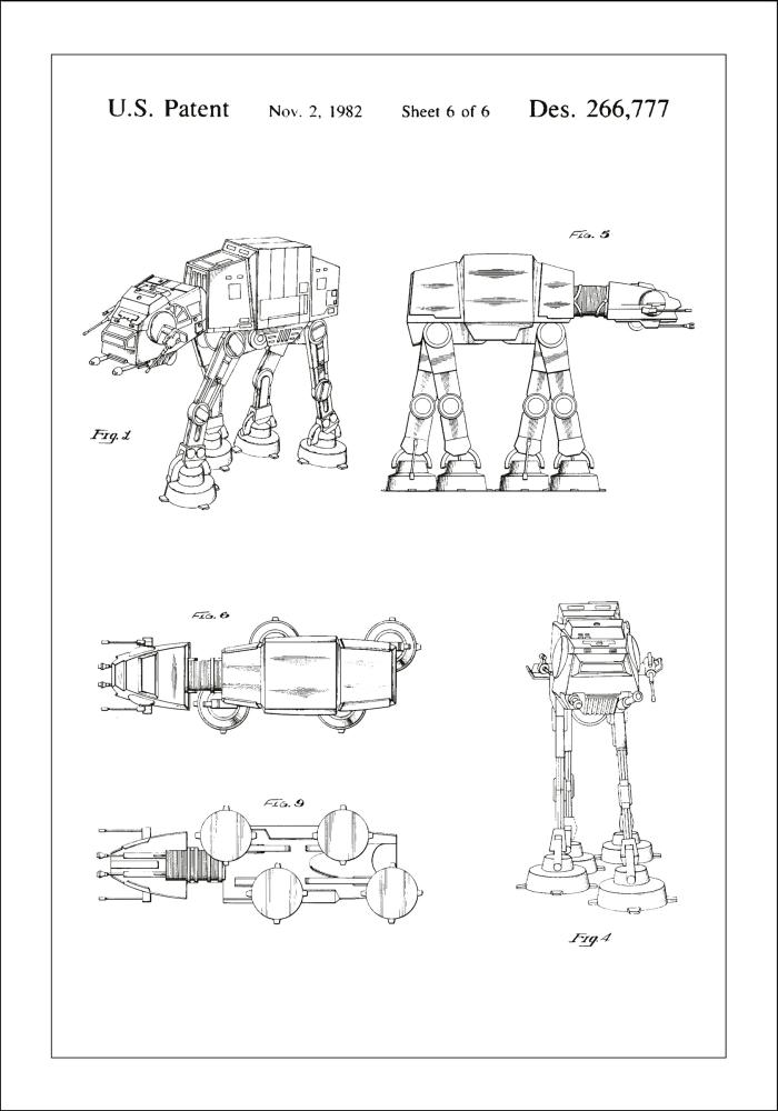 Patenta rasējums - Star Wars - Walker - Balts Plakāts