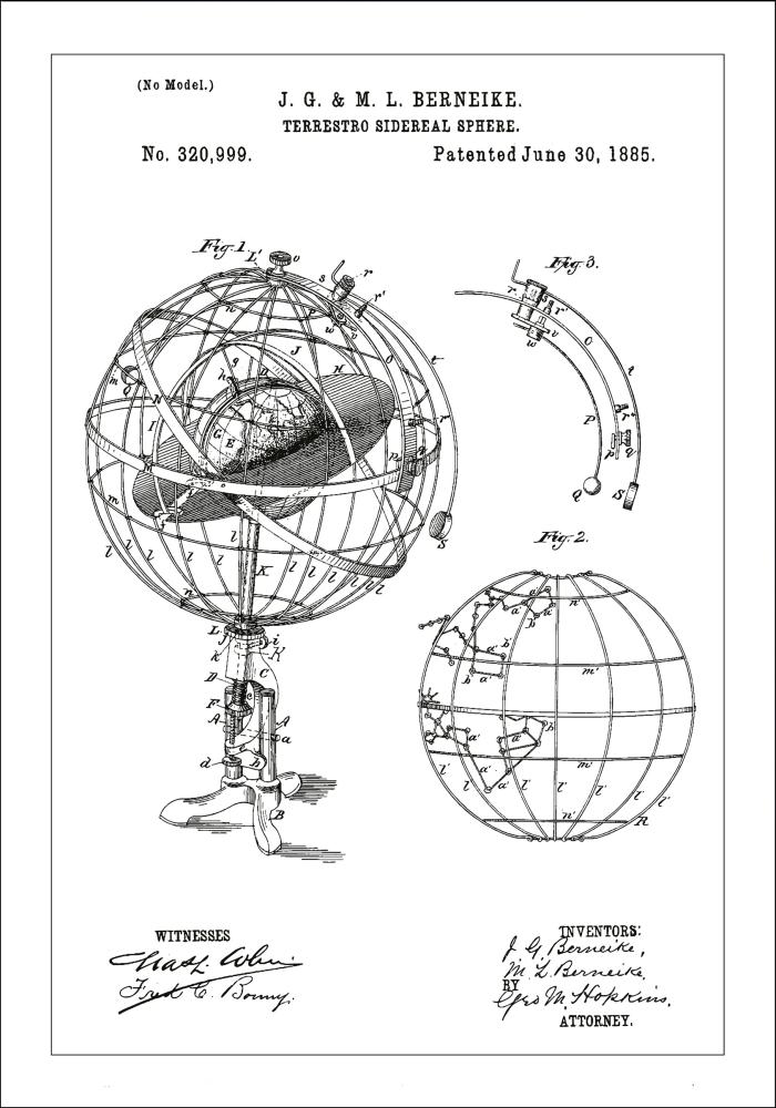 Patenta rasējums - Astronomija Modelis - Balts Plakāts