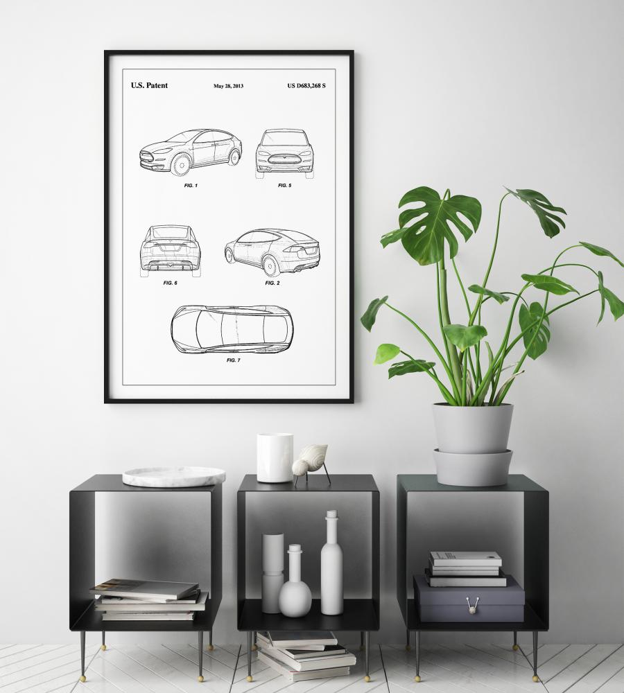 Patent Print - Tesla - White Plakāts