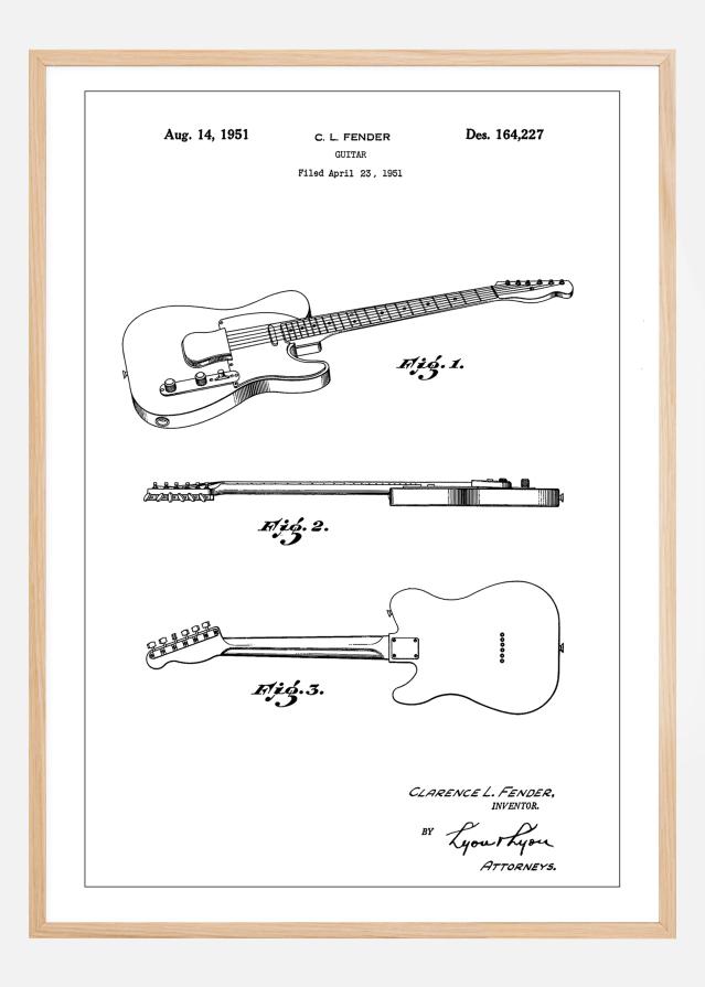 Patent Print - Guitar - White Plakāts