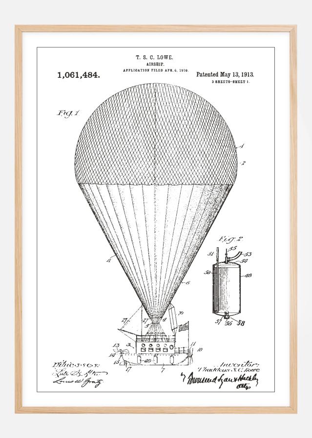 Patenta rasējums - Gaisa balons zīmējums - Balts Plakāts