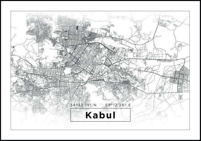 Karte - Kabul - Balts Plakāts