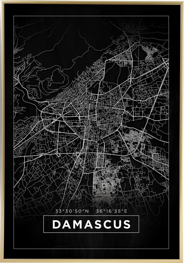 Karte - Damascus - Melns Plakāts