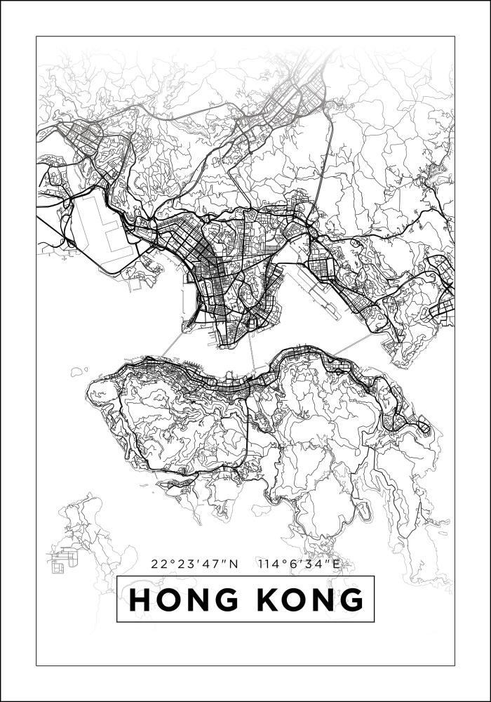 Karte - Hong Kong - Balts Plakāts