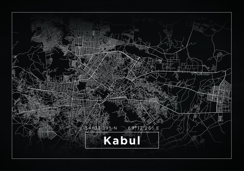 Karte - Kabul - Melns Plakāts