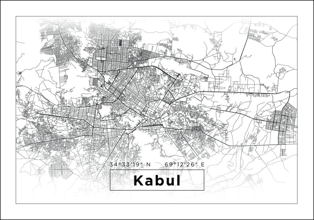 Karte - Kabul - Balts Plakāts