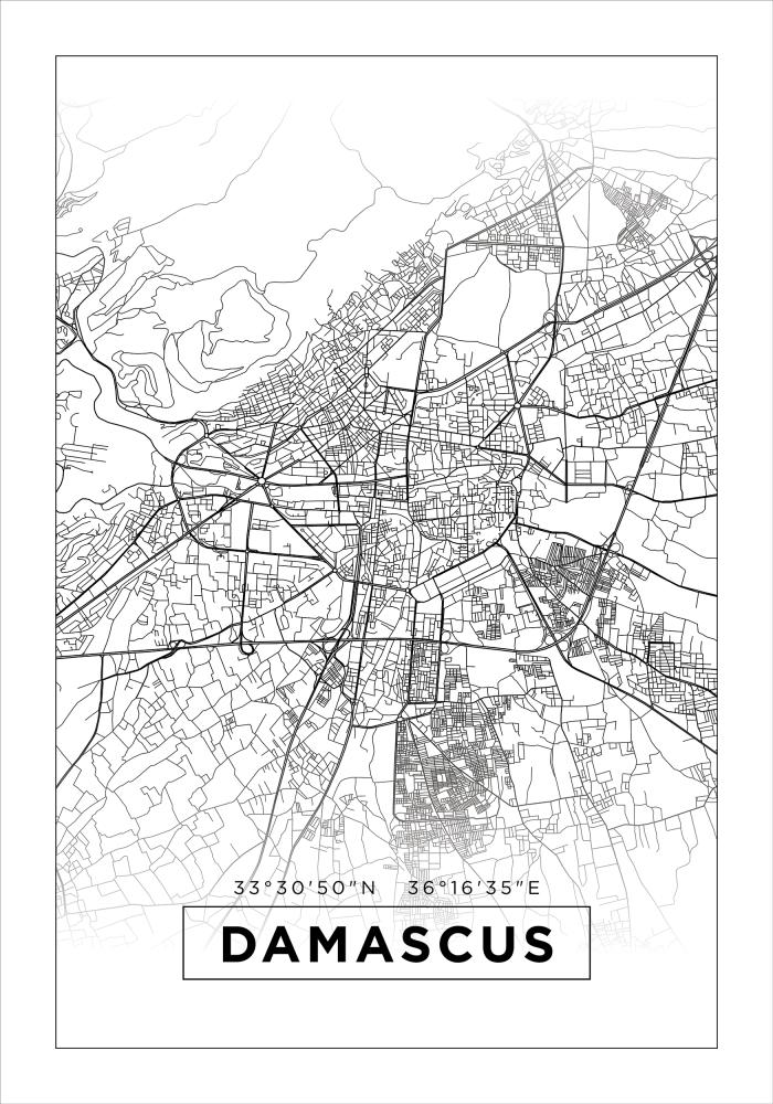 Karte - Damascus - Balts Plakāts