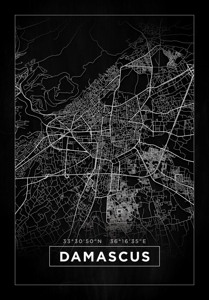 Karte - Damascus - Melns Plakāts