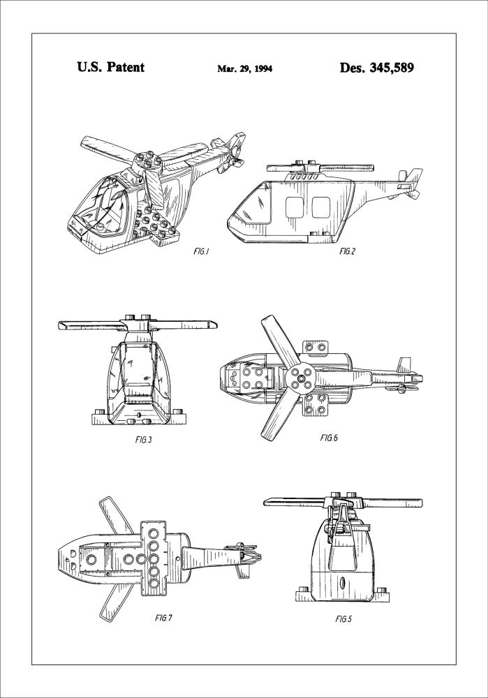 Patent Print - Lego Helicopter - White Plakāts