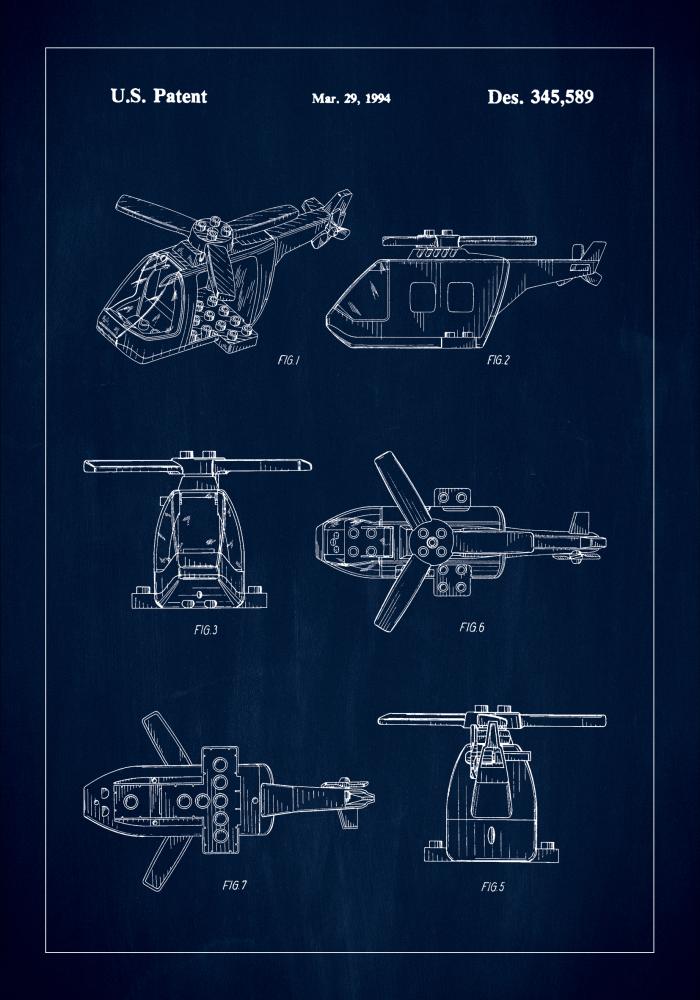 Patent Print - Lego Helicopter - Blue Plakāts