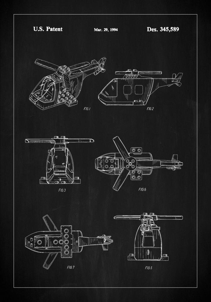 Patent Print - Lego Helicopter - Black Plakāts