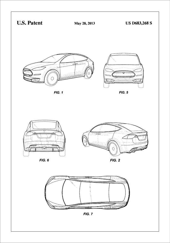 Patent Print - Tesla - White Plakāts