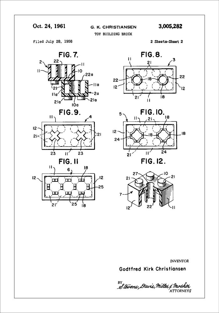 Patent Print - Lego Block II - White Plakāts