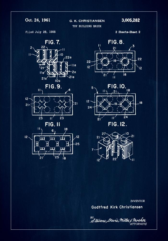 Patent Print - Lego Block II - Blue Plakāts