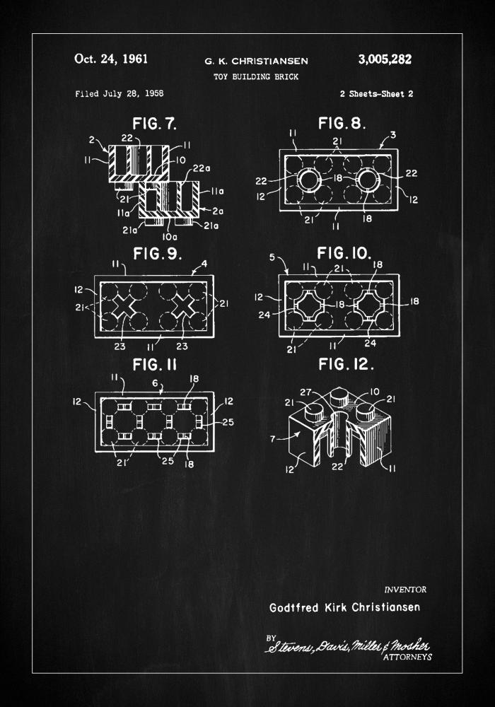 Patent Print - Lego Block II - Black Plakāts