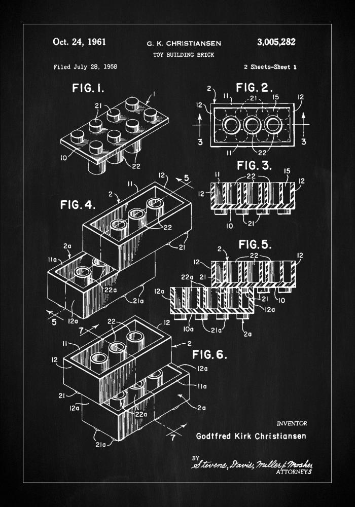 Patent Print - Lego Block I - Black Plakāts