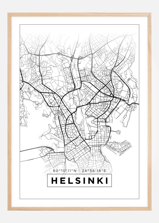 Karte - Helsinki - Balts Plakāts