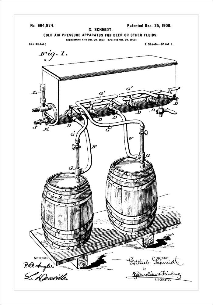 Patent Print - Beer Kegs - White Plakāts