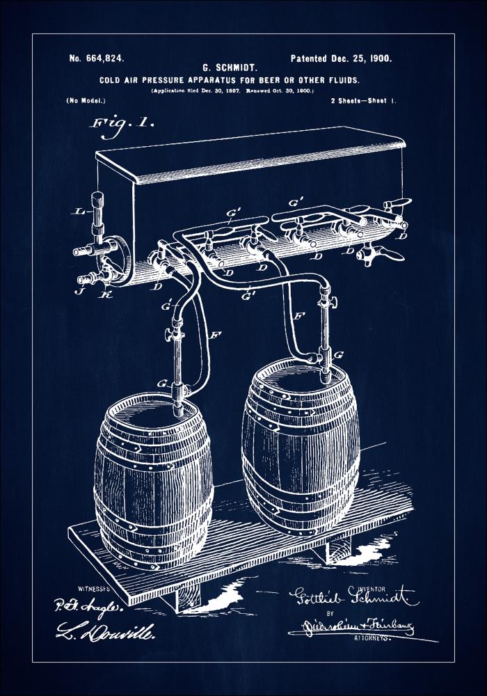 Patent Print - Beer Kegs - Blue Plakāts