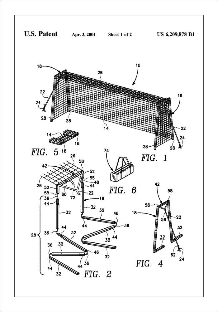 Patent Print - Soccer Goal - White Plakāts