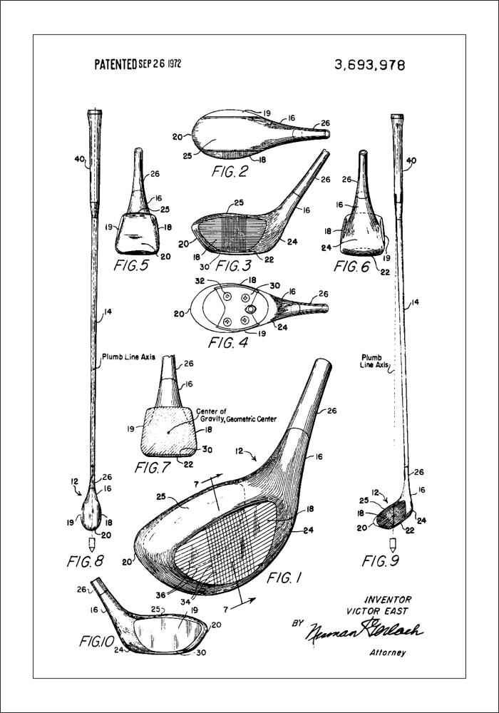 Patent Print - Golf Club - White Plakāts