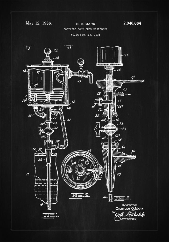 Patent Print - Portable Cold Beer Dispenser - Black Plakāts