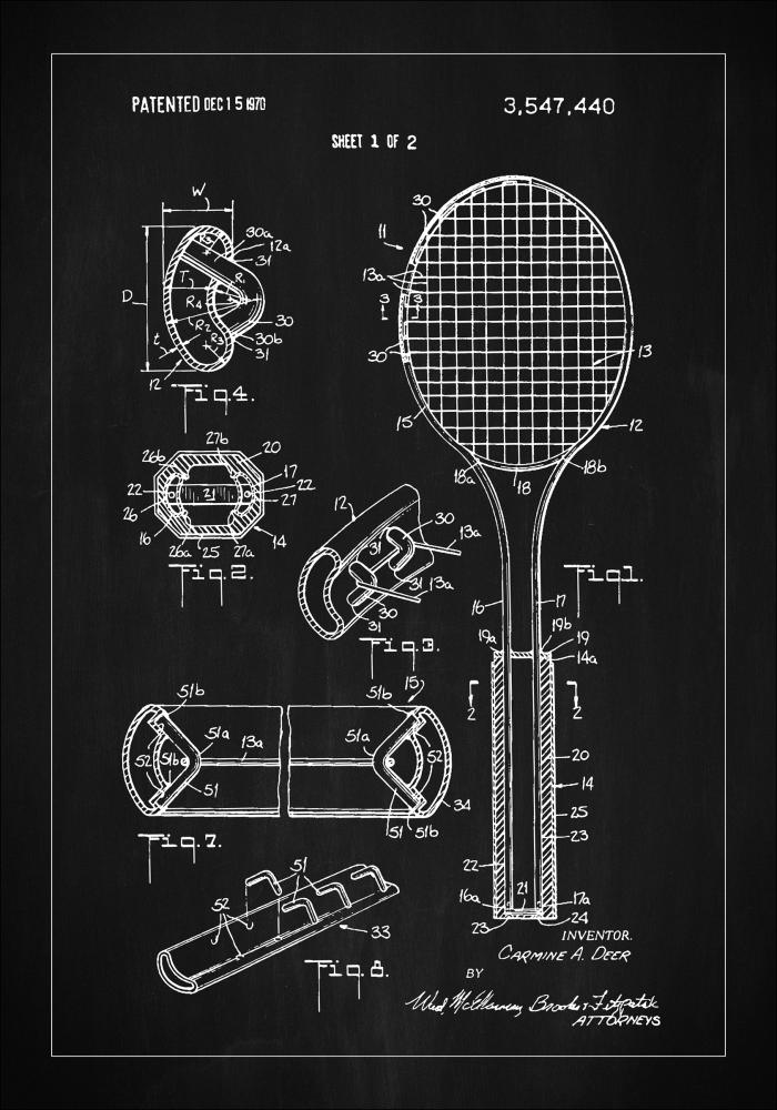 Patent Print - Tennis Racket - Black Plakāts