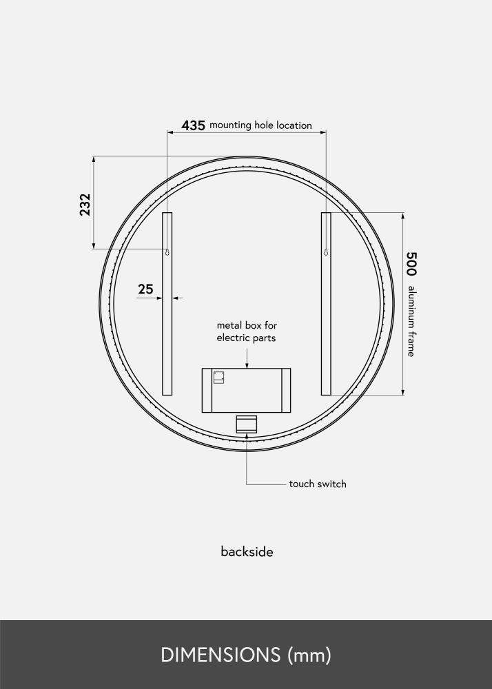 KAILA Spogulis Circle LED Melns 80 cm Ø