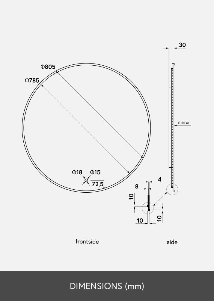 KAILA Spogulis Circle LED Melns 80 cm Ø