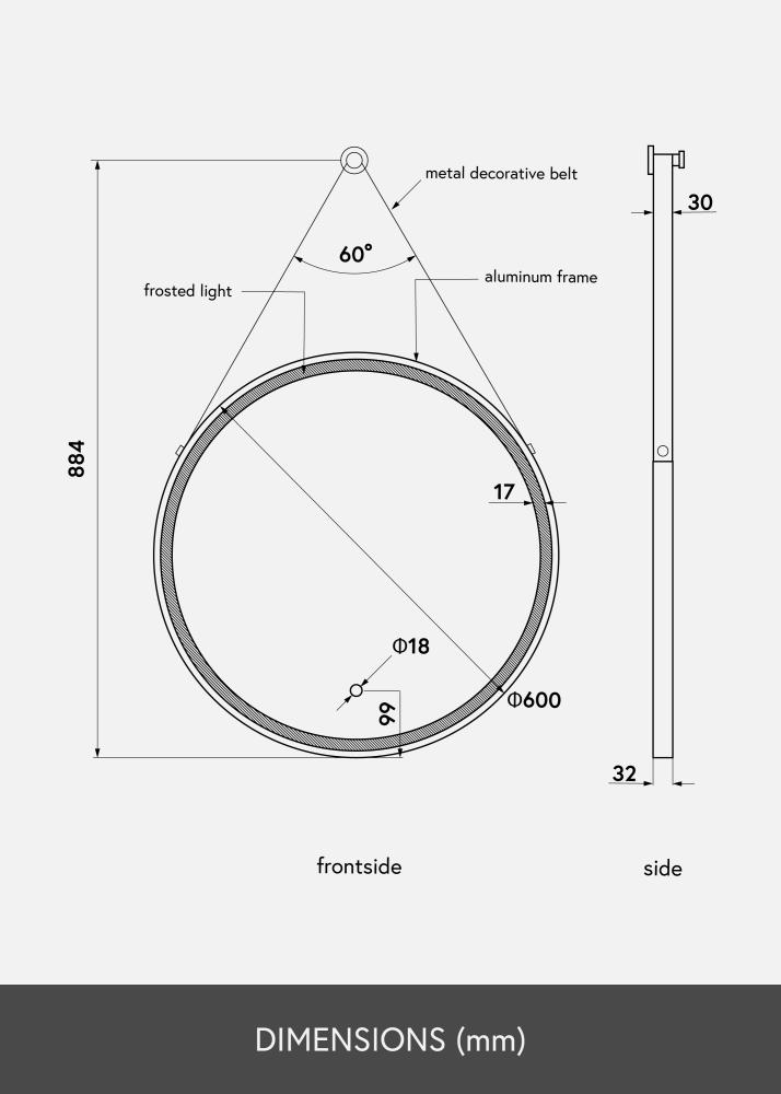 KAILA Spogulis Belt LED Zelta 60 cm Ø