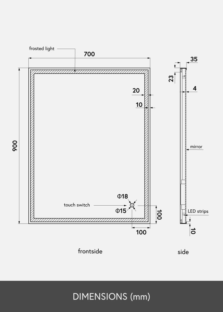 KAILA Spogulis Corners LED 70x90 cm