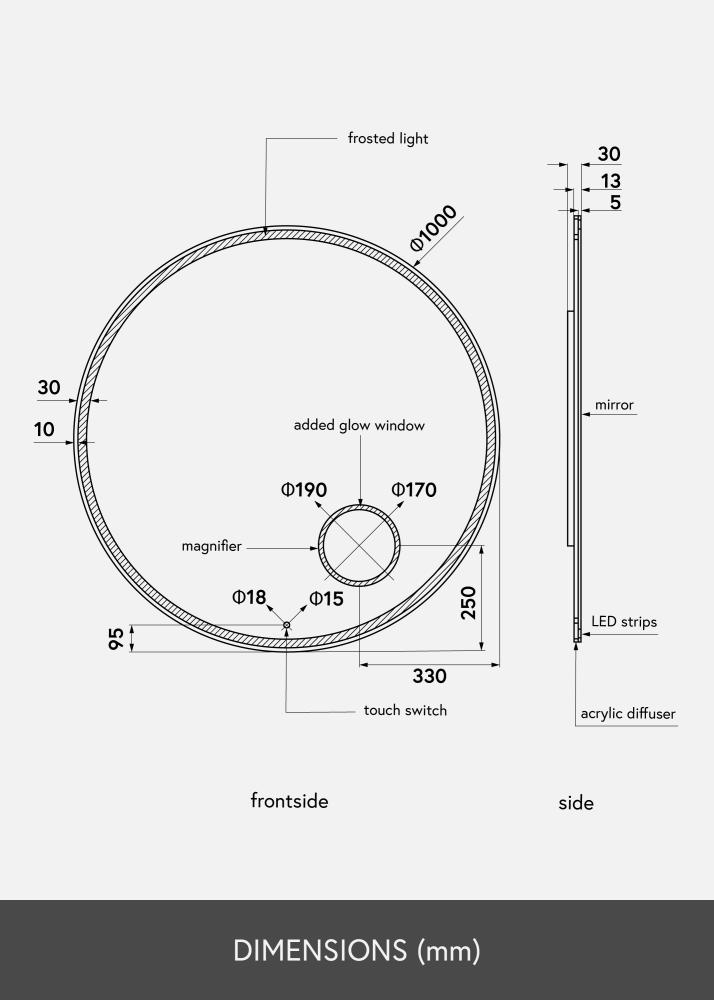 KAILA Spogulis Circular Magnifying LED 100 cm Ø