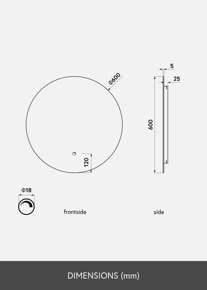 KAILA Spogulis LED 60 cm Ø