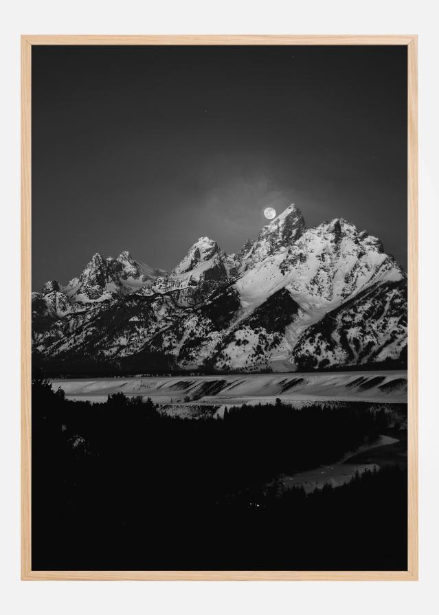 Full Moon Sets in the Teton Mountain Range Plakāts