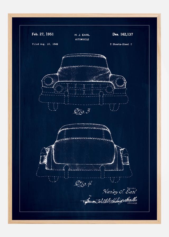 Patenta rasējums - Cadillac II - Zils Plakāts