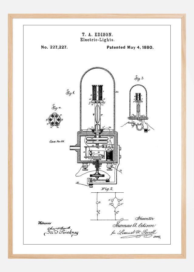 Patent Print - Edison Light - White Plakāts