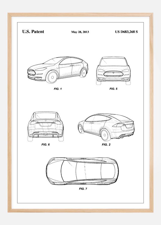 Patent Print - Tesla - White Plakāts