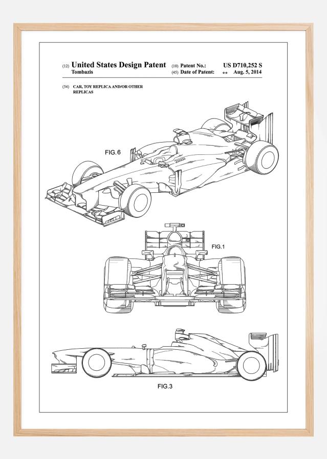 Patent Print - Formula 1 Racing Car - White Plakāts