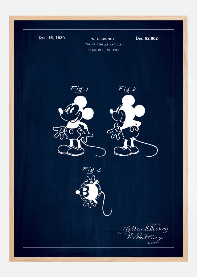 Patenta rasējums - Disney - Mickey Mouse - Zils Plakāts