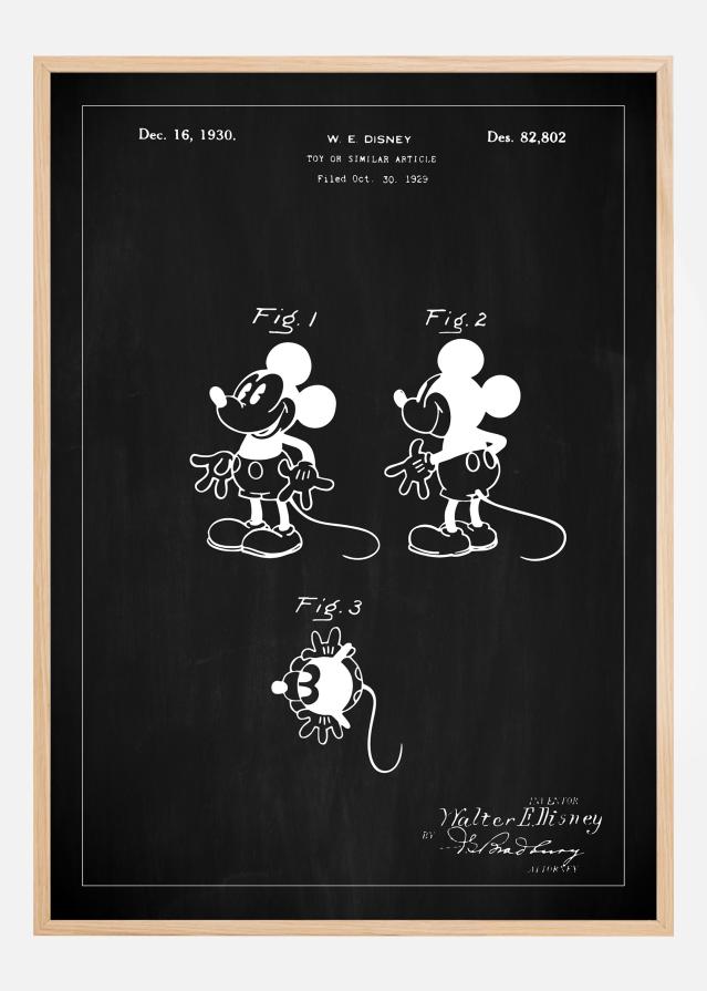 Patenta rasējums - Disney - Mickey Mouse - Melns Plakāts