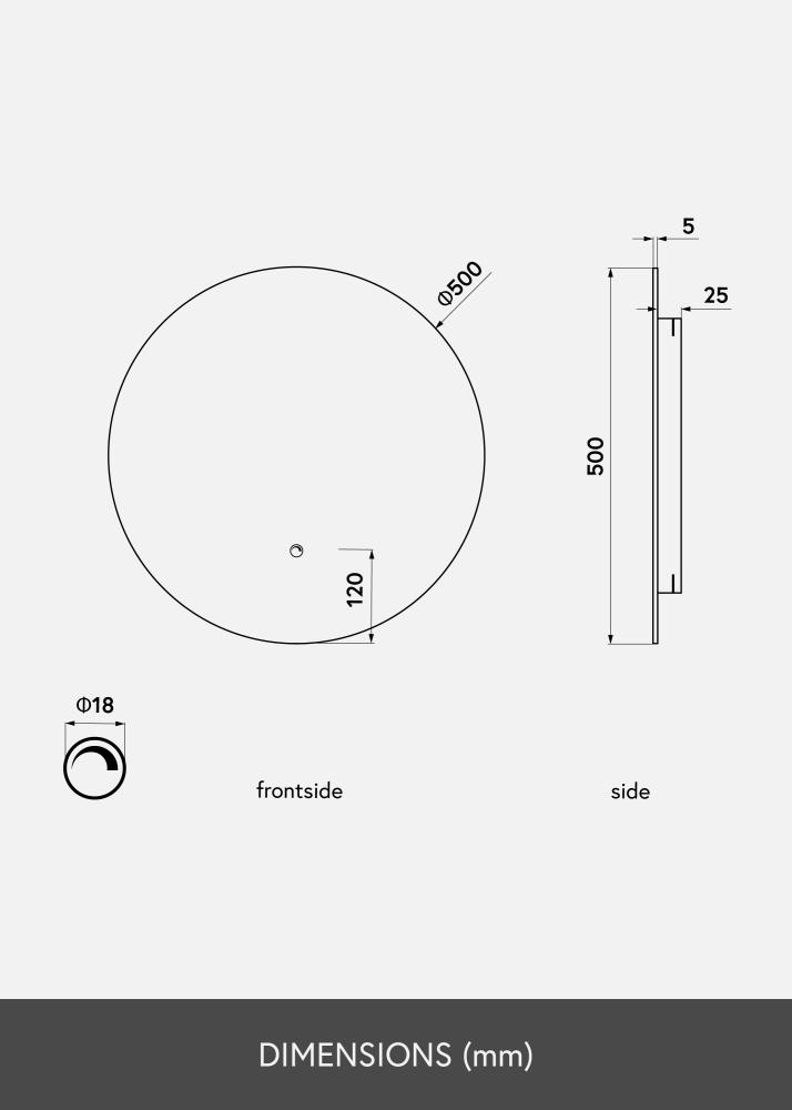 KAILA Spogulis LED 50 cm Ø